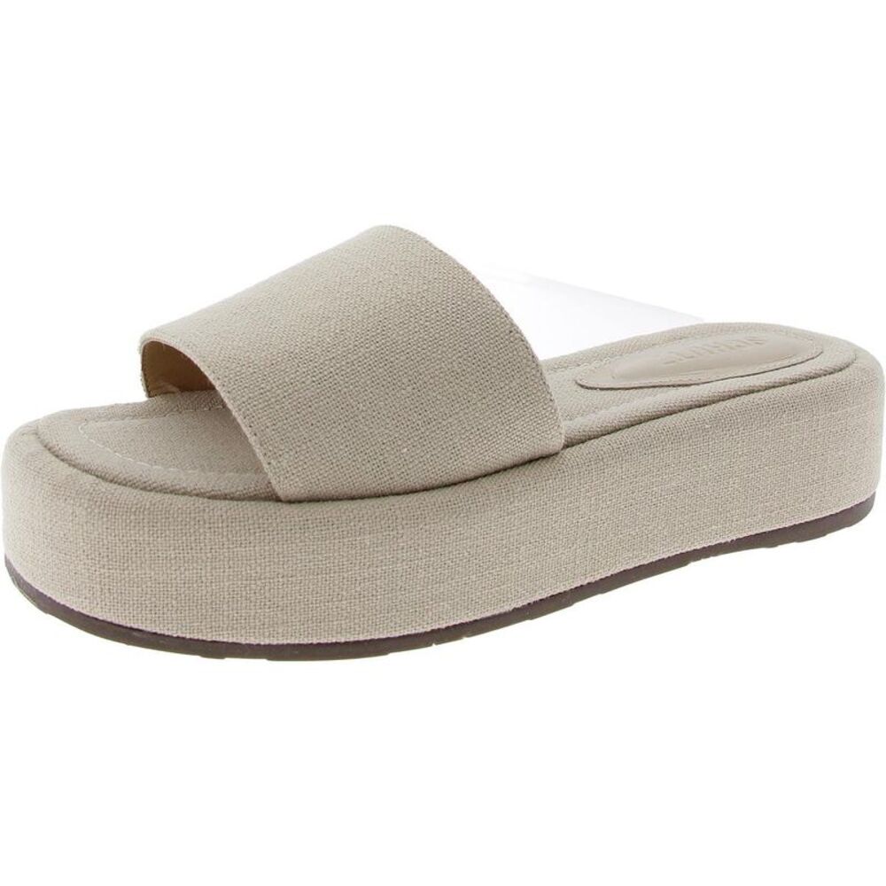 Schutz Womens Yara Flatform  Beige Solid Linen Flatform Sandals New